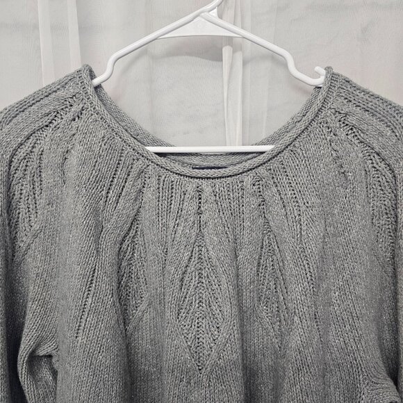 Chaps Sweater Gray Metallic Knit Preppy Cottage Casual 2X - Picture 2 of 7